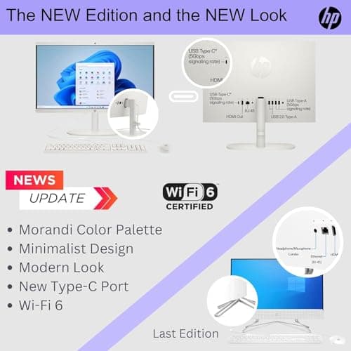 HP All-in-One Desktop Computer 2025 Premium, 21.5" FHD Display, Dual-Core Intel Processor, 32GB RAM, 1TB Storage (500GB SSD + 500GB Ext), Webcam, Win 11 Pro, Lifetime Office 2024 +HubxcelAccessory