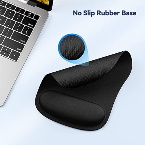 TECKNET Mouse Pad with Wrist Support, Ergonomic Gaming Mouse Pad Pain Relief, Portable Comfortable Mousepad for Computer, Laptop, Office, Home and Travel, Non-Slip Base, Waterproof Surface, Black