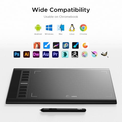 Graphics Drawing Tablet, UGEE M708 10 x 6 inch Large Digital Drawing Pad with 8 Hot Keys 8192 Levels Pen, Graphic Tablets for Computer Graphic Board Creation Sketch for PC/Laptop/Mac OS/Linux/Chrome