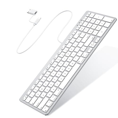 OMOTON Wired Keyboard Compatible with Mac, with Dual Interface (USB and Type-C), Numeric Keypad Compatible with MacBook Pro/Air, iMac, Mac mini/Pro Laptop, Silver