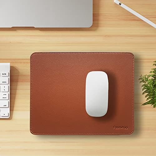 Leather Mouse Pad - Wood Mouse Pad, Double Side Mouse Pad with Stitched Edge, Waterproof Ultra Thin Mouse Pad for Computers, Laptop, Office & Home, 10.2 x 8.3 Inch, 1 Pack (Brown)