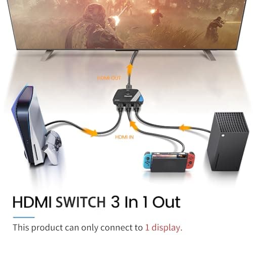[Upgrade] HDMI Switch 3 in 1 Out, 4K@60Hz HDMI 2.0 Switch Splitter with 2.6FT Long HDMI Cable, 3-Port HDMI Switcher Selector, Supports 4K 30Hz 3D 1080P HDCP2.2 for PS5 Xbox DVD Player Fire Stick PC