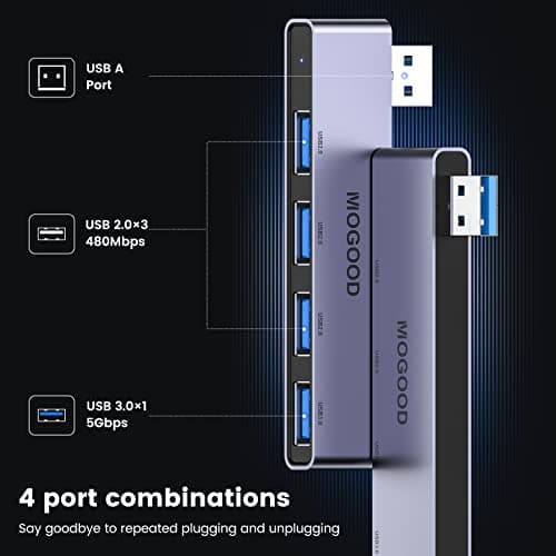 USB Hub for Laptop,MOGOOD USB Hub 3.0 USB Splitter Ultra-Slim Data Hub [Charging Not Supported] Multi USB Port Expander Type A Adapter Station for Laptop,Windows PC,Mac,Printer,Flash Drive,Mobile HDD