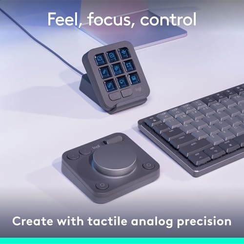 Logitech MX Creative Console, 9 Customizable LCD Keys, Stream Deck Accessories, Control Dial for Graphic Design, Adobe, Zoom, Spotify - Graphite, 3-Month Adobe Creative Cloud Membership