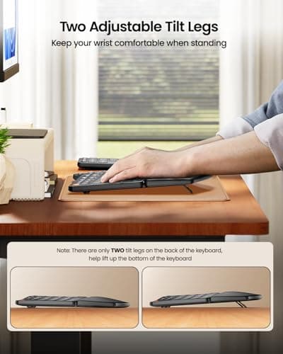 ProtoArc Wireless Ergonomic Keyboard, EK04 2.4GHz Wireless Ergo Keyboard with Separate Numeric Keypad, Split Design, Wrist Rest, Rechargeable, for Windows, Desktop, PC, Laptop