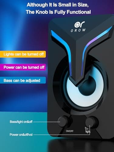 OROW Computer Speakers,Mini PC Speakers with Subwoofer,2.1 Desktop Speaker with RGB Lights,USB Powered, Stereo Sound,Gaming Speakerwith 3.5mm Aux Cable for Monitor/Laptop/Tablet(S212)