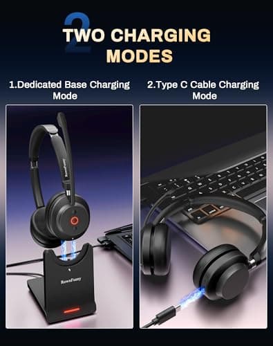 Bluetooth Wireless Headset with Mic for Work, Bluetooth 5.3, Advanced Noise Reduction Microphone, Clear Calls - Comfortable Over-Ear Headphones for PC, Laptop, iPhone, Android, Zoom, Office