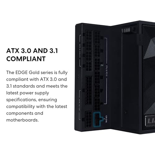 Lian Li Edge Serie - 1000W Full Modular Power Supply (Fan USB Hub Included) - Gold - ATX 3.1 - PCIE 5.1 Support - 12V-2x6 Connector - L-Shape Design for Dual Chamber Case - White (EG1000G.WH)