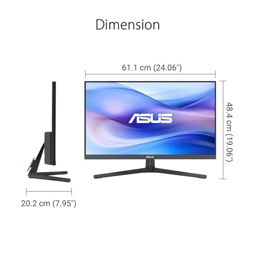ASUS 27” 1080P Eye Care Monitor (VU279CFE-B) - Full HD, IPS, 100Hz, Adaptive-Sync, USB-C, Ambient Light Sensor, Height Adjustable, Cable Clip, EyeCare+ Technology, 3 Year Warranty, Quiet Blue Color