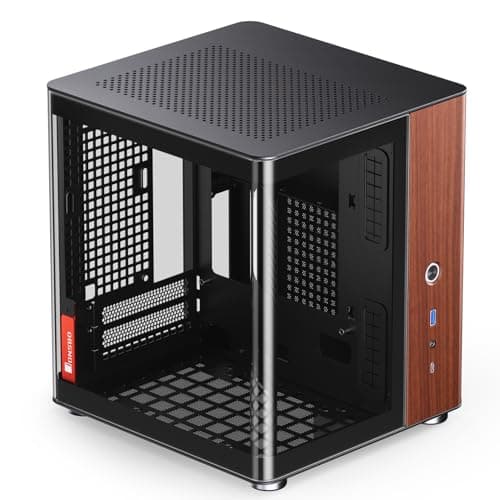 JONSBO TK-0 Black ITX Mini Tower Pc CASE, Hyperboloid Glass Desktop Design,Separated Cabinet Structure, Al Alloy Shell DTX/ITX Walnut Wood Computer Case, Sff Case,Black
