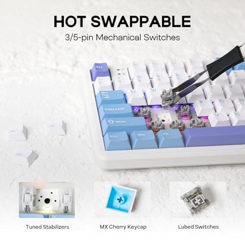 EPOMAKER Aula F108 Wireless Gaming Keyboard, Full Size Mechanical Keyboard with 4000mAh Battery, 108 Hot-Swappable and Programmable Keys, RGB Backlight, for Mac/PC/Android (White&Blue)