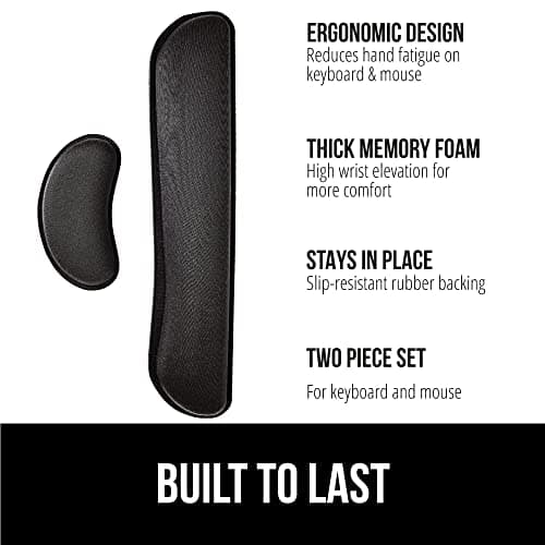 GORILLA GRIP Silky Gel Memory Foam Wrist Rest for Computer Keyboard, Mouse, Ergonomic Design for Typing Pain Relief, Desk Pads Support Hand and Arm, Mousepad Rests, Stain Resistant, 2 Piece Pad, Black
