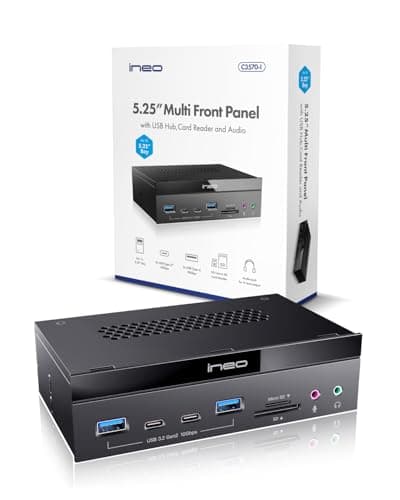 ineo 5.25" 10Gbps USB 3.2 Front Panel Card Reader with Audio Ports - SD/microSD Internal Reader, USB3.2 Type-E Key-A 20-Pin & USB3.0 Header, 15-Pin SATA Power[3570I]