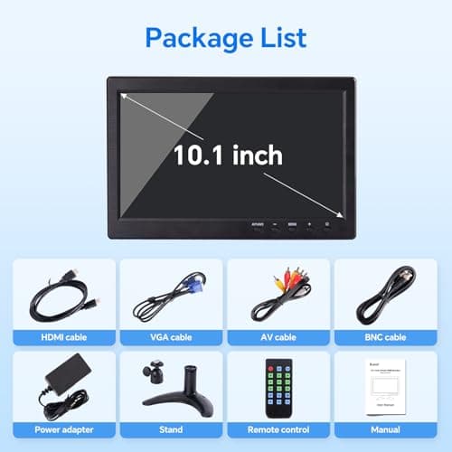 Eyoyo 10.1 inch Security Monitor 1366x768 Resolution, Small HDMI Monitor Supporting HDMI VGA AV BNC USB Input, Small Screen with Built-in Speakers for PC CCTV Camera NVR