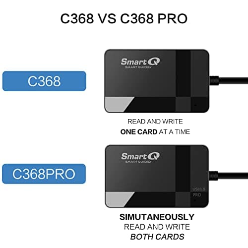 SmartQ C368 USB 3.0 Card Reader - Plug & Play, Compatible with Apple & Windows, Supports SD, Micro SD, MS, CF Cards
