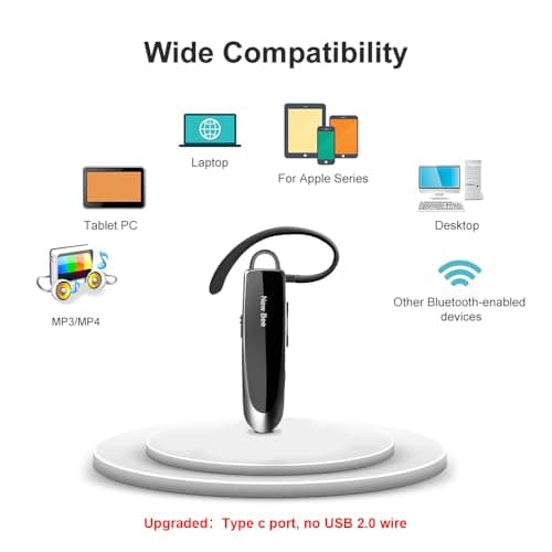 New bee Bluetooth Earpiece V5.0 Wireless Handsfree Headset with Microphone 24 Hrs Driving Headset 60 Days Standby Time for iPhone Android Samsung Laptop Trucker Driver (Black)