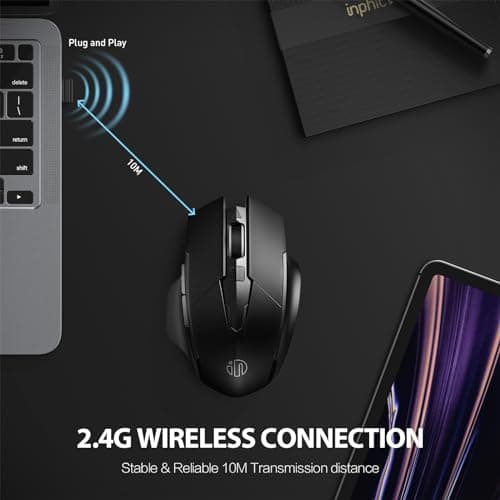 INPHIC Wireless Mouse Rechargeable, 700mAh, with USB Receiver, 6 Buttons, Ergonomic for Laptop, Computer, Mac, PC etc.