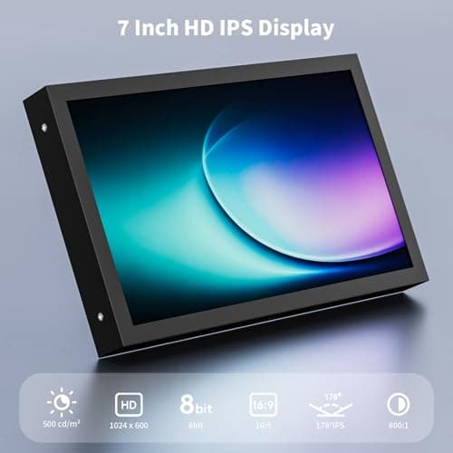 7 Inch Mini Monitor HDMI, Portable Vga Monitor with AV BNC 1024×600 LCD Screen with Built-in Speakers, 178° View Angle IPS, Multi-Function Mini Small Display for Raspberry Pi PC/TV/DVD/CVBS