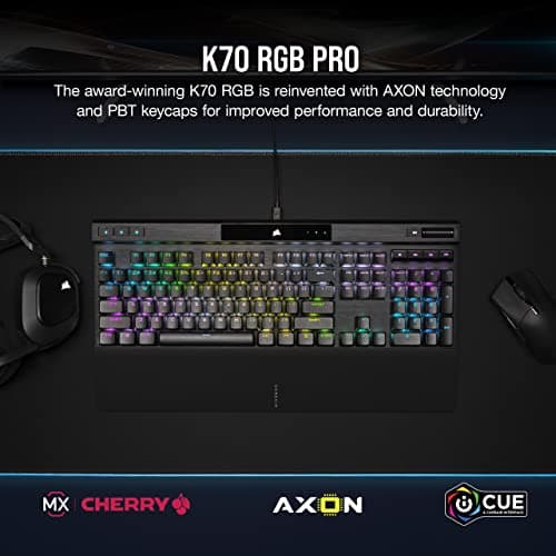 Corsair K70 RGB PRO Wired Mechanical Gaming Keyboard (Cherry MX RGB Red Switches: Linear and Fast, 8,000Hz Hyper-Polling, PBT Double-Shot PRO Keycaps, Soft-Touch Palm Rest) QWERTY, NA - Black