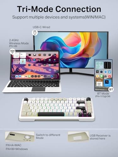 E-YOOSO Z82 Wireless Mechanical Keyboard, 3-Modes 81 Keys Compact, 75% Gasket Hot Swappable RGB Gaming Keyboard with Dedicated Knob Control and Sound Absorbing Pads, PBT Keycaps