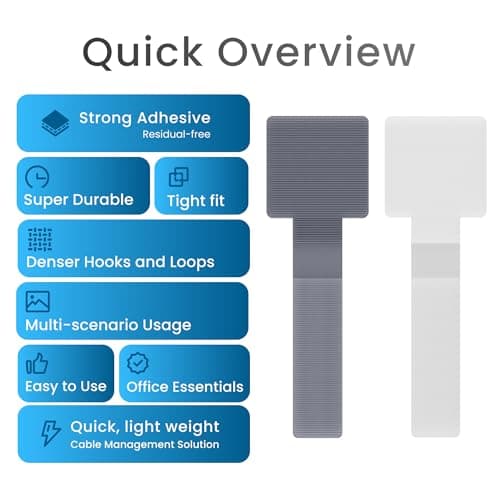 Hook and Loop Cable Ties, Self Adhesive Hook and Loop Cable Straps, Sticky-back Cord Organizer, Cable Clip, Household & Office Essentials, 40Pcs per Pack