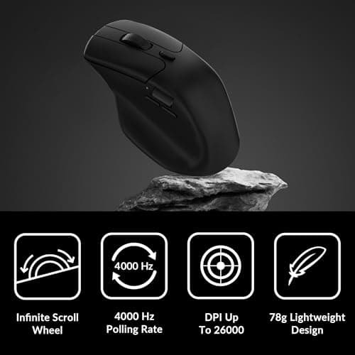 Keychron M6 4000 Hz Wireless Bluetooth 5.1/2.4 GHz/Wired Optical Mouse, Lightweight 78g Programmable PixArt 3395 Sensor with up to 26K DPI/ 650 IPS for Windows Mac Linux - Black
