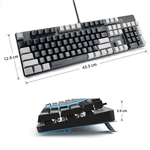 Mechanical Keyboard - Black Switch, Black & Grey Color, White Backlit, Hot Swappable, Wired, 104 Keys US Layout PC Gaming Keyboard