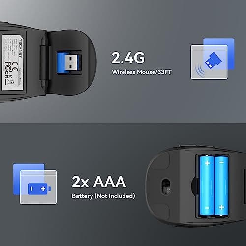 TECKNET Folding Wireless Mouse, 2.4G Travel Mouse Portable 3 Adjustable DPI 2000/1500/1000 Compatible with Notebook, PC, Computer, 2-Year Battery Life