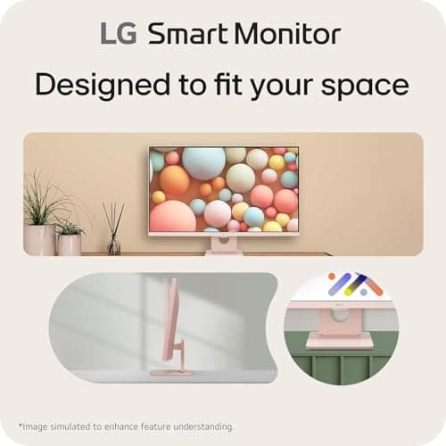 LG 27 MyView Smart Monitor, FHD IPS, 5ms, 60hz, WebOS 23, Built-in Speakers, ThinQ Home Dashboard, AirPlay 2, Screen Share, Bluetooth, HDR10, Flicker Safe, Reader Mode, Pink, with 5ave HDMI