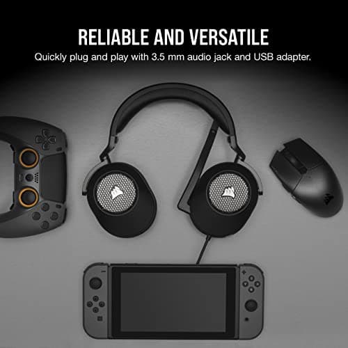 CORSAIR HS65 SURROUND Multiplatform Wired Gaming Headset – Dolby Atmos – SonarWorks SoundID – iCUE Compatible – PC, Mac, PS5, PS4, Xbox, Nintendo Switch, Mobile – Carbon