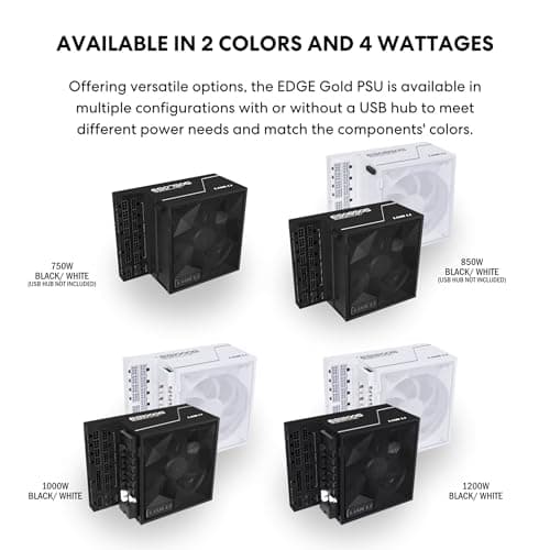 Lian Li Edge Serie - 1000W Full Modular Power Supply (Fan USB Hub Included) - Gold - ATX 3.1 - PCIE 5.1 Support - 12V-2x6 Connector - L-Shape Design for Dual Chamber Case - White (EG1000G.WH)