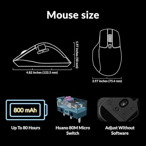 Keychron M6 4000 Hz Wireless Bluetooth 5.1/2.4 GHz/Wired Optical Mouse, Lightweight 78g Programmable PixArt 3395 Sensor with up to 26K DPI/ 650 IPS for Windows Mac Linux - Black