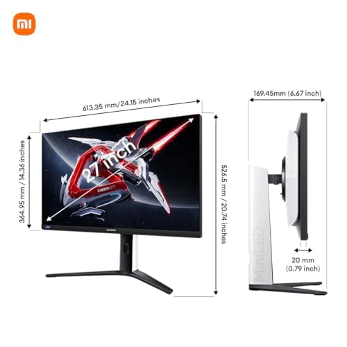 Xiaomi Mini-LED Gaming Monitor G Pro 27 inch HDR 1000 2K QHD 2560x1440, Fast IPS, 180Hz 1ms, 99% DCI-P3, AMD Freesync, Adjustable Angle, 2× HDMI 2.0, 2× DP 1.4, White