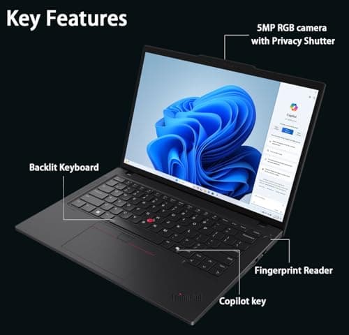 Lenovo ThinkPad T14 Gen 5 Business Laptop (14" FHD+, Intel Ultra 7 155U (>i7-13700H), 32GB DDR5 RAM, 1TB SSD), Fingerprint, Backlit, 5MP Webcam, Ethernet, Wi-Fi 6E, Win 11 Pro, 2025 AI PC, Black
