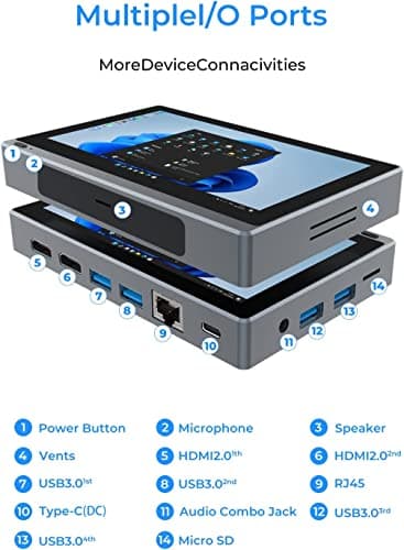 HIGOLEPC Mini PC Win 11 PRO, Celeron J4125 Mini Computer, 8GB DDR4 128GB EMMC Mini Desktop Computer with IPS Screen, WiFi 5.0, BT5.2, Gigabit Ethernet