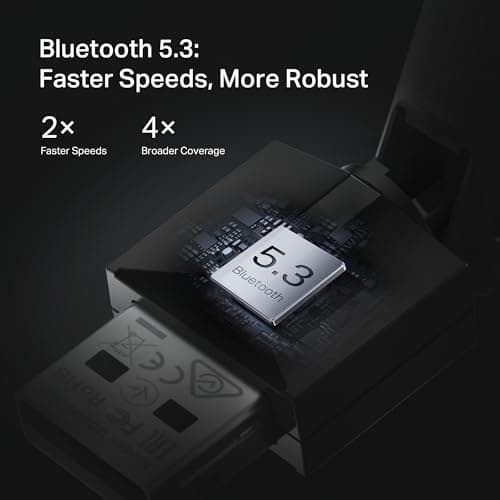 TP-Link USB Bluetooth Adapter for PC, Bluetooth 5.3 Long Range Receiver, Plug and Play, Adjustable Antenna, Supports Windows 11/10/8.1/7 for Desktop, Laptop, PS5/PS4/Xbox Controller (UB500 Plus)