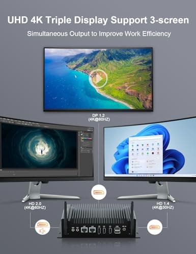 Baieyu Industrial PC with Core i3-10110U (Up to 4.10GHz), 8GB DDR4 RAM 256GB M.2 SSD, Fanless Industrial PC, 2×RS232 COM, Support RS422/RS485, 1×GPIO, 2×HD, 1×DP, 2×RJ45 LAN, 6×USB Port, Win 11 Pro