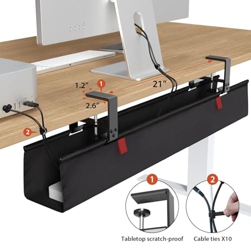 Univivi No Drill Under Desk Cable Management Tray, 36" Cord Organizer for Table, Clamp/Screw Mount Desk Cable Management, Premium Fabric Cable Management Tray for Office, Home
