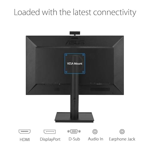 ASUS 27” 1080P Video Conferencing Monitor (BE279QFK) - Full HD, IPS, 100Hz, Frameless, Built-in Webcam, Mic Array, Speaker, Height Adjustable, Ergonomic Design, Eye Care, Wall Mountable, 3 yr warranty