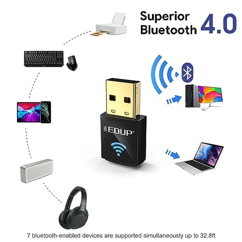 EDUP USB Bluetooth WiFi Adapter for PC, USB Bluetooth 4.0 Adapter, Wireless Nano USB Network Adapter 2.4Ghz 150Mbps, Only Compatible with Windows 11/10/7/8/8.1 -Black