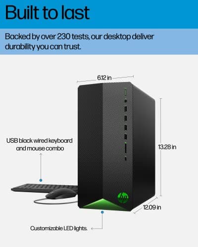 HP Pavilion Gaming Desktop, AMD Ryzen 7 5700G Processor, NVIDIA GeForce RTX 2060 graphic, 16 GB RAM, 1 TB SSD, Windows 11 Pro (TG01-2460, shadow black)
