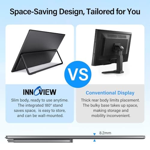 Innoview 23.8” 4K Portable Monitor, UHD (3840*2160) 100%sRGB IPS Speakers USB-C HDMI Work Home Second Monitor W/180°Adjustable Stand for Laptop, Desktop, Macbook, Phones, Tablet, PS5/4, Xbox, Switch
