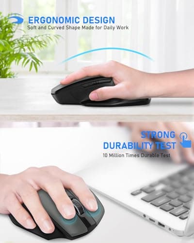 E-YOOSO Wireless Mouse, 2.4G USB Computer Mouse with 5 Levels 4000 DPI, 18 Months Battery Life, Ergonomic Grips, 6 Buttons Large Optical Mouse for Laptop, Mac, PC, Chromebook, Notebook (Gray)