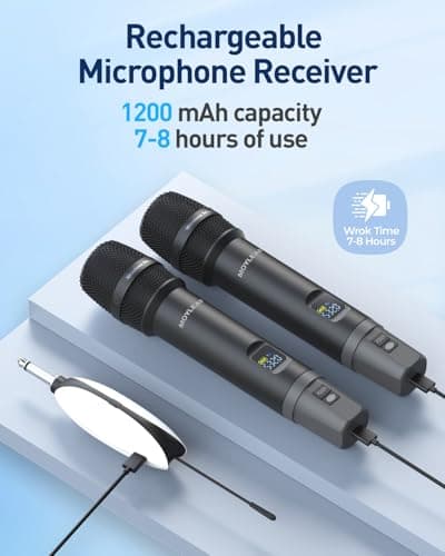 Wireless Microphones,Metal Microphone with Dual Professional UHF Cordless Dynamic System,Rechargeable Microphone Receiver for Karaoke Singing, Wedding,Party, DJ, Speech, Church, Class Use,240ft