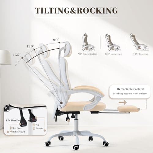 Ergonomic Office Chair with Retractable Footrest, 400LBS Capacity,Synchronized Armrest, Breathable Mesh, Adjustable Lumbar Support