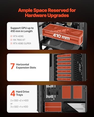 VEVOR PC Gaming Case, Full-Tower, Computer Case with High-Airflow Panel, Magnetic Dust Filter, 3 x 140mm PWM Fans, Cable Management, for GPU up to 410mm in Length, Compatible with E-ATX/ATX/ITX