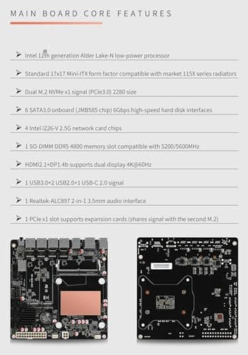 I3-N305 Industrial Motherboard NAS 8 Cores 8 Threads Low Power Processor 4x2.5G i226 Network M.2 Slot 6xSATA DP HDMI 2.0 PCIE ×1