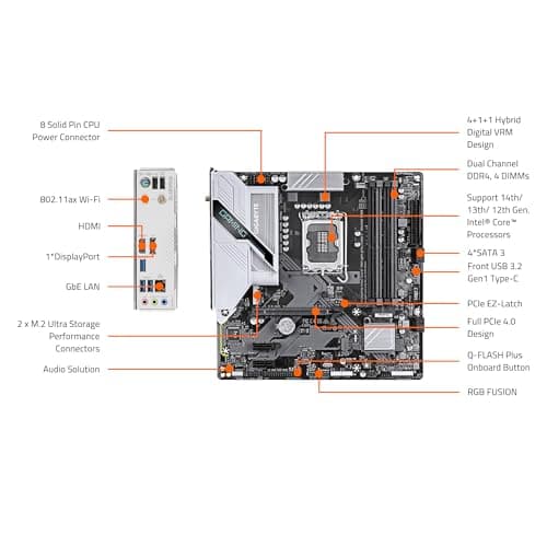 GIGABYTE B760M Gaming Plus WiFi DDR4 LGA 1700 Intel B760 M-ATX Motherboard with DDR4, 2* M.2, PCIe 4.0, Front USB 3.2 Gen 1 Type-C, WiFi 6 GbE LAN, Q-Flash Plus, PCIe EZ-Latch
