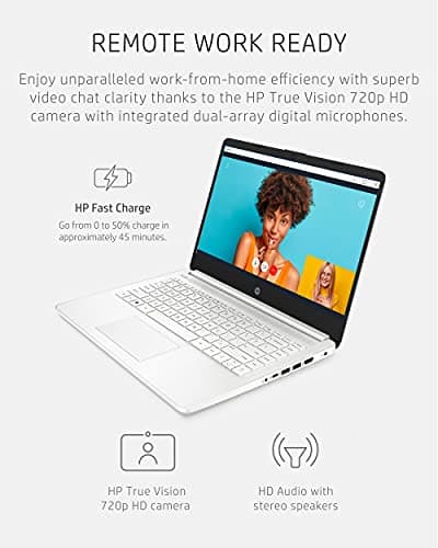 HP 14 Laptop, Intel Celeron N4020, 4 GB RAM, 64 GB Storage, 14-inch Micro-edge HD Display, Windows 10 Home, Thin & Portable, 4K Graphics, (14-dq0040nr, Snowflake White) (Renewed)