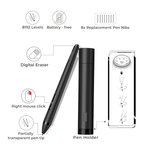 XP-PEN Artist12 11.6 Inch FHD Drawing Monitor Pen Display Graphic Monitor with PN06 Battery-Free Multi-Function Pen Holder and Glove 8192 Pressure Sensitivity